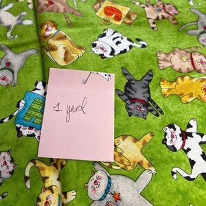 Kitten Capers - 1 Yard 100% Cotton fabric - bright green with colorful kittens
